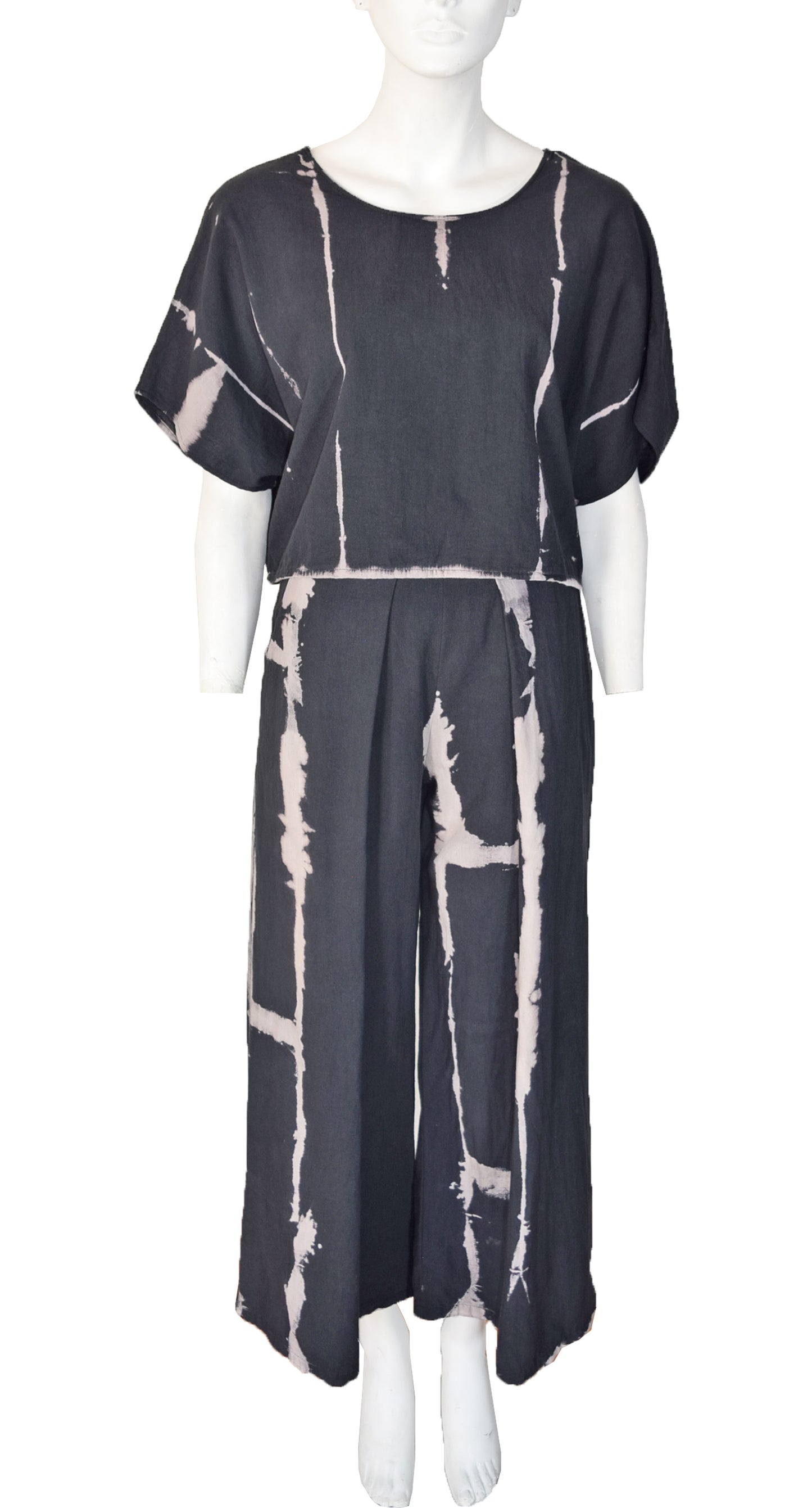 Pantalón Eva negro Shibori - Blanco