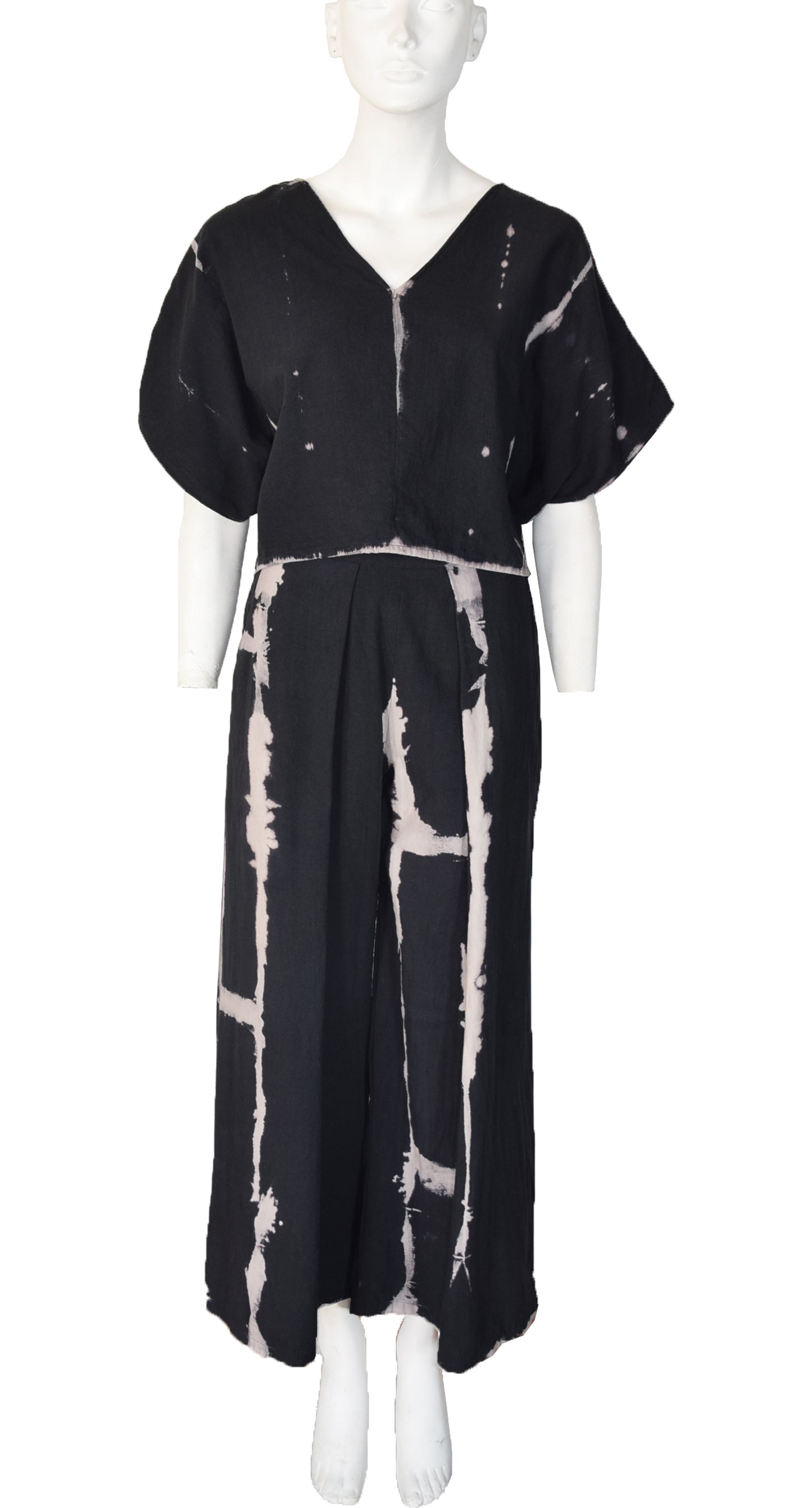 Pantalón Eva negro Shibori - Blanco